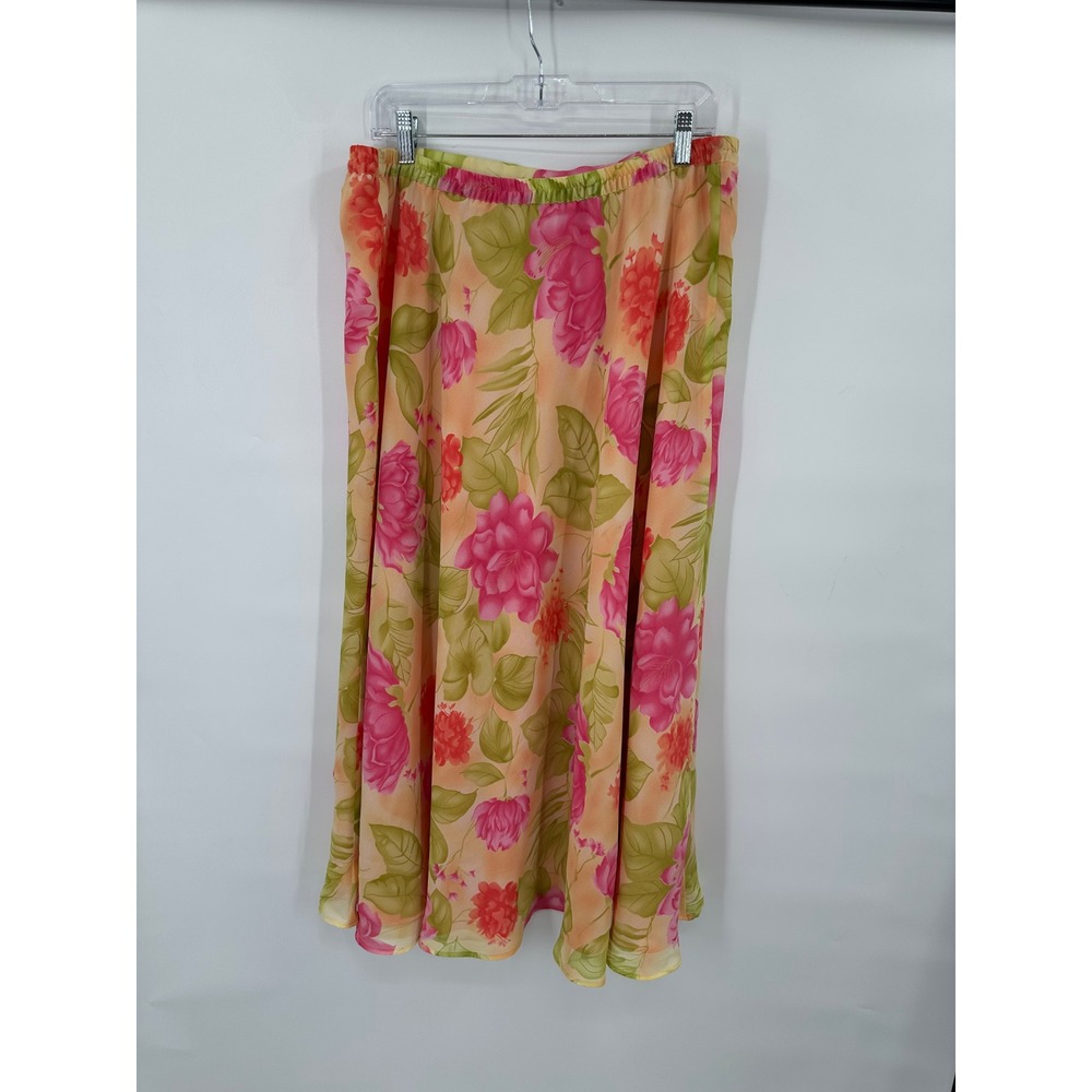 Coldwater Creek Maxi Skirt Womens XL Floral Chiffon Flowy Retro Romantic Garden